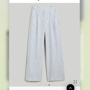 Madewell The Harlow Wide Leg Linen Blue & White Striped Pants Size 8 New W Tags